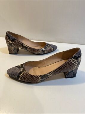 Aquatalia Taupe Snake-Print Low Block Heel Pumps Sz 7